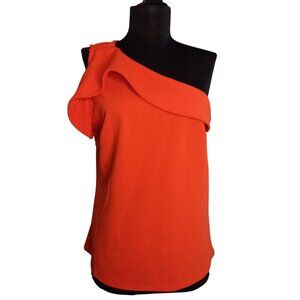 New York & Company 7th Avenue Size M Top One Shoulder Ruffle Orange NEW